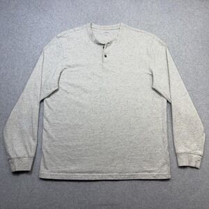 J Crew Henley Shirt Mens Large Gray Speckled Long Sleeve Casual Jersey Tee